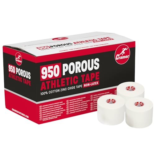 Image of Cramer 950 Premium White Porous Athletic Tape, 2 inch x 15 Yards, Strong Adhesive Sports Tape, Easy Tear, Breathable Cotton, Latex-Free, Bulk Case of 24 Rolls for Ankle, Wrist & Injury Taping
