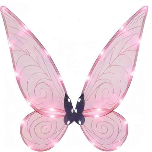 Yeeteesy Feenflügel Leuchtende Schmetterlingsflügel Prinzessinnenflügel Damen Mädchen Flügel Kostüm Wings Cosplay für Weihnachts Geburtstags Party