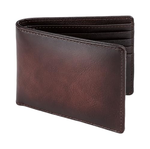 LELEMENT Top Genuine Leather Mens Wallet | RFID Blocking Bifold Wallet For Men with 2 ID Window | Thoughtful Gift for Men with Gift Box | Brown Wallet