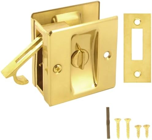 Cerradura de privacidad para puerta corredera Stanley Hardware S404-010, latón brillante miniatura 4