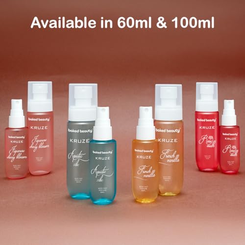 Image of BAKED BEAUTY Kruze Japanese Cherry Blossom Perfume Body Mist | Refreshing Long Lasting Tropical Fragrance|Double Duty Mist For Hair & Body| Travel-Friendly Perfume Body Spray for Women- 100ml