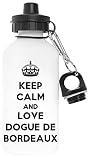 Keep Calm And Love Dogue De Bordeaux Sans Polluant Blanc Bouteille d'eau Aluminium Pour l'extérieur Pollutant Free White Watter Bottle For Outdoors