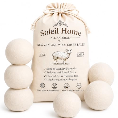 Wool Dryer Balls XL 6-Pack – 100% New Zealand Wool Laundry Balls – Natural Fabric Softener Alternative to Dryer Sheets – Reduces Static, Wrinkles & Drying Time – Reusable