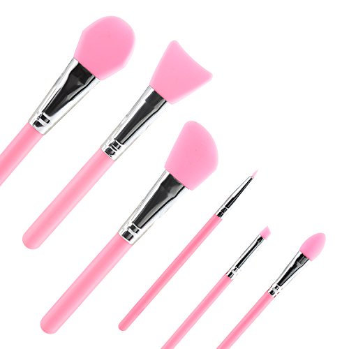 Makeup Brushes, YaMeite Silicone Cosmetic Brush Set of 6 Face Mask Brush and Eye Makeup Brushes (Pink)