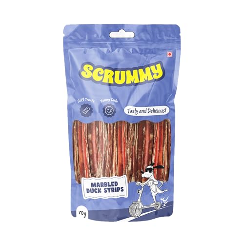 Image of Scrummy Marbled Duck Strips Dog Treats 70g Pack | Soft & Tasty Training Snacks | High Protein Healthy Chews for Puppies & Adult Dogs