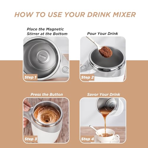 Image of Automatic Self Stirring Coffee Mug - Intelligent Magnetic Mixing & Spinning Cup with Built-in Magnet Mixer Spinner and Stirrer - Rechargeable Electric Stainless Steel Stir Blender Mug with Lid