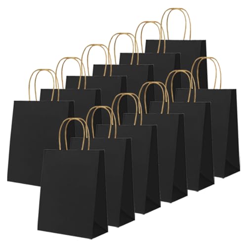 24 PCS Black Kraft Paper Bags,16x22x8cm Paper Party Bags With Twist Handles,Flat Bottom Kraft Bags Thick Party Gift Bags for Kids Party Present,Birthday,Wedding Parties,Halloween,Christmas Bags