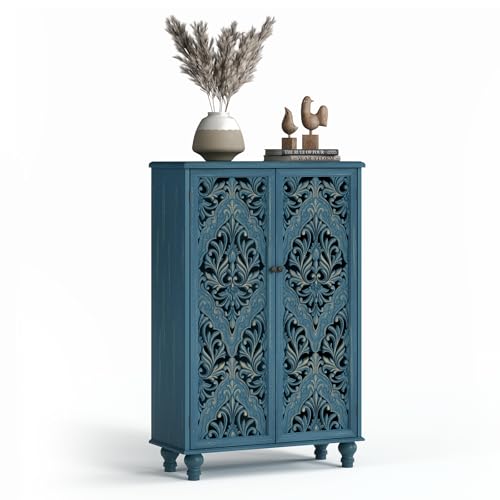 Image of JOINICE 47 inch Tall Accent Cabinet with Doors & Storage for Living Room,Blue