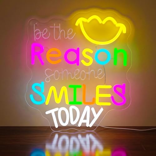 Image of Be The Reason Someone Smiles Today Neon Sign, Inspirational LED Sign Motivational Neon Light Wall Décor for Home Party Bedroom Office, Cheer Up Gifts for Women Gift