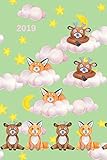  2019: Planner - 12 Months - 1 Day per Page - January 2019 to December 2019 - Agenda, Calendar, Schedule Organizer and Journal Notebook – Cute Deer & Fox, Sleeping and smiling in clouds, moon, stars