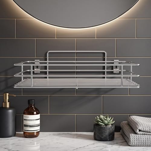 Image of USF 304 Stainless Steel Bathroom Shelf 3-in-1 Organizer Rack with Frosted Glass Soap Dish & Tumbler Holder, Wall Mounted Shelf for Bathroom & Kitchen, Space-Saving & Multipurpose Chrome Finish