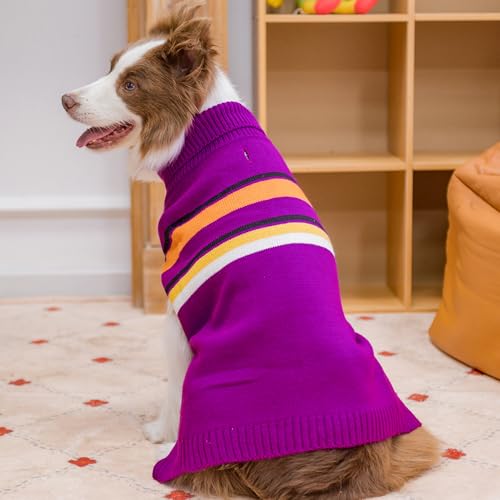 Image of PAWCHIE Dog Sweater - Turtleneck Thick Dog Clothes for Girls & Boys, Stretchy Knitted Outfit with Leash Hole, Purple Large Size Doggy to Puppy Cat