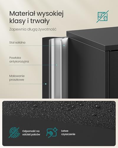 SONGMICS 5-półkowa szafa garażowa z 2 drzwiami, szafa biurowa, 40 x 80 x 180 cm, 1 zamek, regulowane półki, metalowa szafka, matowa czerń OMC015B01