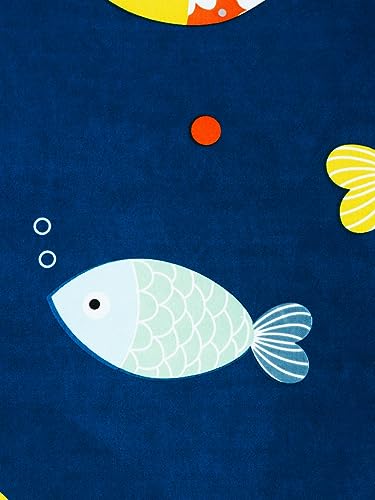 Home Sizzler Cartoon 144 TC Microfibre Kid's Fishes Single Bedsheet with 1 Pillow Cover, Blue