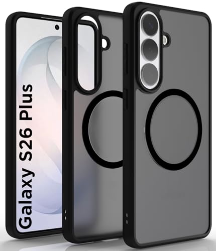 Image of RIGGEAR Shockproof Sleek Hybrid Armor Magnetic Back Cover Case Compatible with MagSafe Accessories for Samsung Galaxy S26 Plus (Smoke Black Matte PC + Black TPU Bumper)