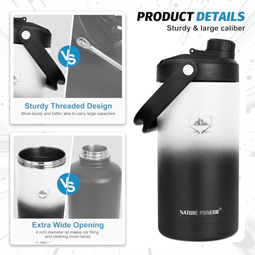 Image of NATURE PIONEOR Insulated Water Bottles with Strap - 64 oz Stainless Steel Vacuum Wide Mouth Bottle with Holder /Carrier /Sleeve - 18 /8 Food Grade 64oz Half Gallon Water Jug
