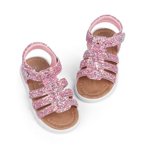 Image of QIY Toddler Girl Sandals Little Kids Summer Dress Shoes Open Toe Flats Princess Sandals for School Beach Party