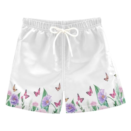 Swimming Clothes for Boys, Anti-Chafe Swim Trunks Boys 2 T, Watercolor Garden Wildflowers Butterflies