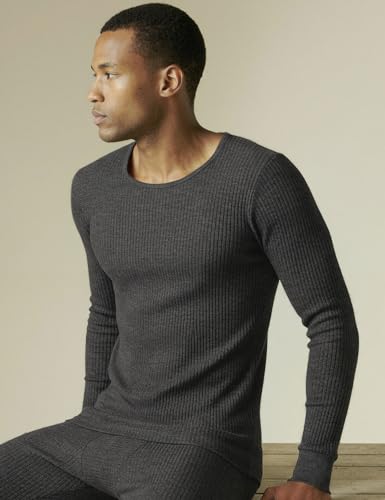 Image of DAMENSCH HeatCode Warmer for Men; Cotton Blend Winter Inner; Fleece Lined Ribbed Thermal Wear for Men Top; Super Soft Body Warmer Full Sleeves Topwear