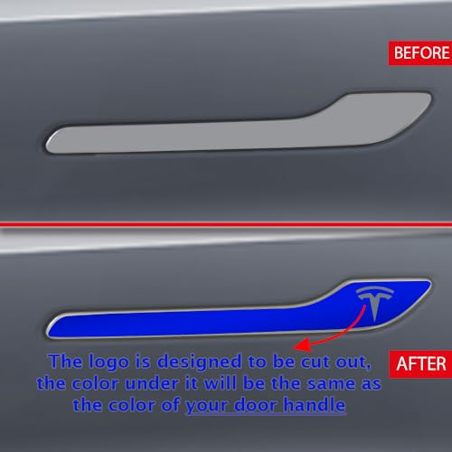 Image of IPG Compatible for Model 3 / Model Y /Juniper Door Handle Decal Sticker Wrap Kit (Set of 4) with Tesla Logo Personalize Your Tesla (Reflective Series - Blue)
