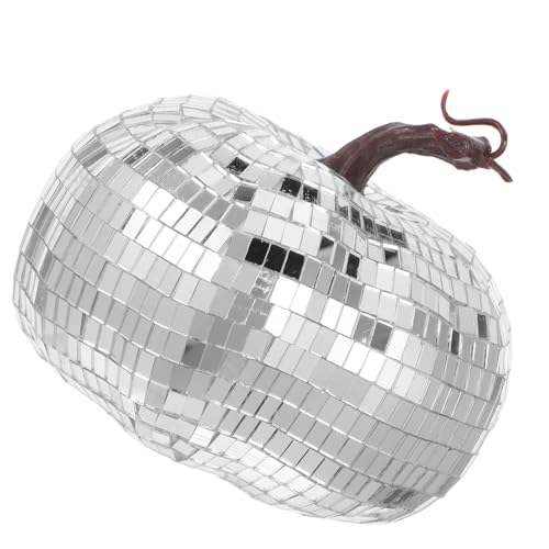 minkissy Bola de Discoteca de Calabaza Plateada de 15 Cm Espejo y Espuma para Adorno de Cumpleaños y Pieza Central Festiva de Halloween