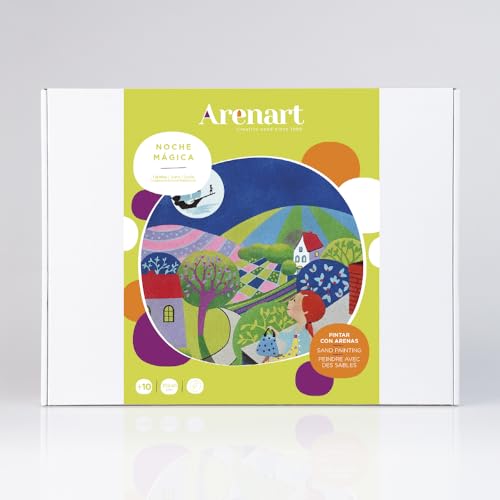 Arenart | 1 Lámina Noche Mágica 38x46 cm | para Pintar con Arenas de Colores | Manualidades para Adultos y Jóvenes | Dibujo Fácil | Pintar por números | +9 años