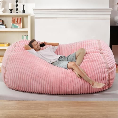 Image of 6FT Bean Bag Chair 6'Giant Bean Bag Chairs with Adults, Large Beanbag Chair | Bean bag Lounger with Machine Washable Cover Corded Plush Fabric, Comfy Chairs for Living Room Bedroom Dorm, Pink