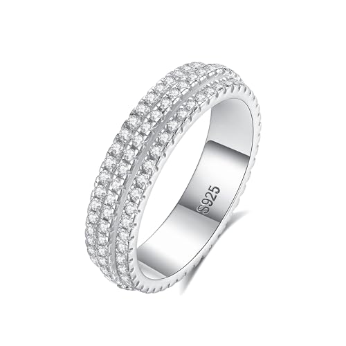 1.4 CTTW Moissanite Wedding Band Ring, 5mm 3-Row Eternity Promise Ring for Women, D Color VVS1 Moissanite Rings 925 Sterling Silver, Anniversary and Bridal Gift, All Size