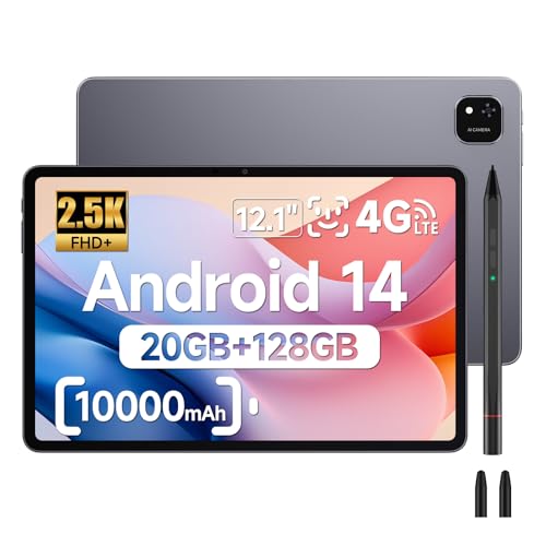 ALLDOCUBE 12,1'' Android 14 Tableta con lápiz óptico de 4096 Niveles, 4G LTE G99 iPlay 60 Pad Pro con lápiz táctil, 2560x1600 FHD+, 20GB+128GB/1TB SD, NFE, 10000mAh PD33W, 4 Altavoces, GPS, Face ID