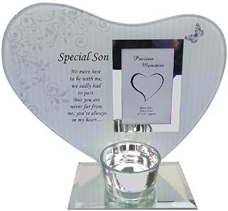 special son heart plaque & t-light holder glass