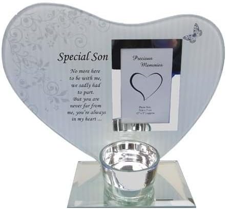 special son heart plaque & t-light holder glass