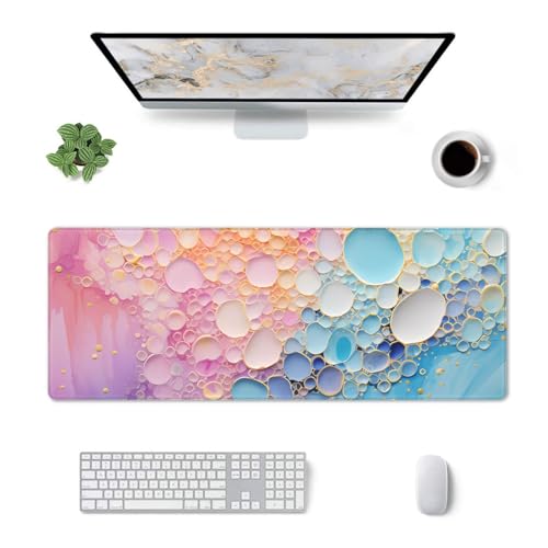 Tapis de clavier marbre bleu grand format avec finition bords cousus