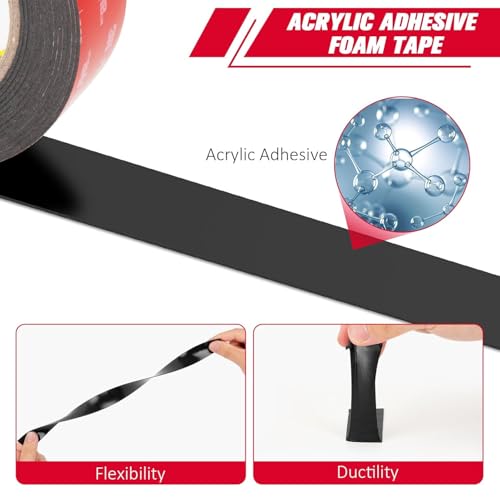 Image of 3M Double Sided Tape 0.75 inch x 15.4 Ft 2 Pack Heavy Duty 5925 Black | Mounting Tape Foam Tape Strong Adhesive for Car Decor Home Office Logos