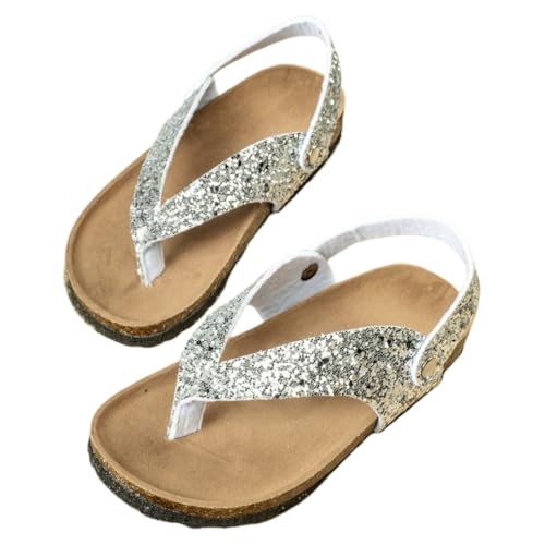 Summer Boys Girls Glitter Sequin Flip Flops Cork Footbed Slides Sparkle Beach Sandals with Back Strap