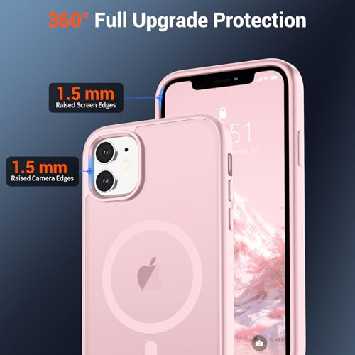 Image of SUPFINE Magnetic for iPhone 12 Case /iPhone 12 Pro Case with Screen Protector (Compatible with MagSafe)(Military Grade Drop Protection) Translucent Matte Shockproof Phone Cover,Light Pink