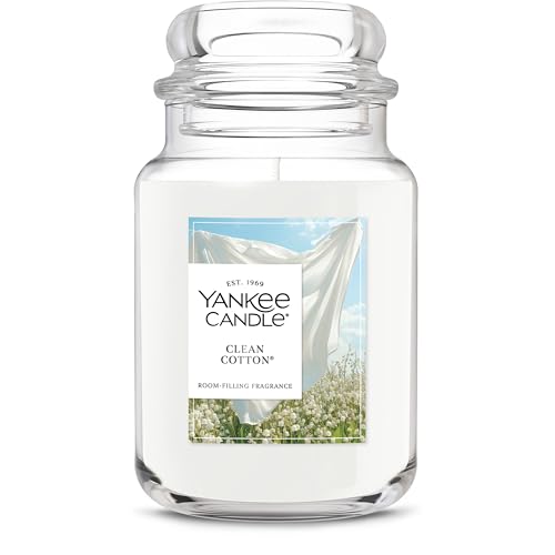 Yankee Candle Large Jar Scented Candle with up to 150 Hour Burn Time, Premium Plant Wax Blend for Consistent Burn, 22 oz Jar Candle with Room Filling Fragrance, Clean Cotton