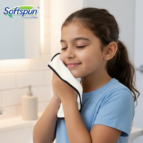 Image of SOFTSPUN Microfiber Baby Hand & Face Wipes 280 GSM 20x30 Cms, 4 Piece Towel Set, White! Super Soft & Comfortable for Newborn Baby and Kids Quick Drying Ultra Absorbent in Small Size.