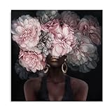 ForJoy Floral Canvas Wall Art - Women's Face With Flowers Decorations for Bedroom (13.5'X13.5'X1 Panel)