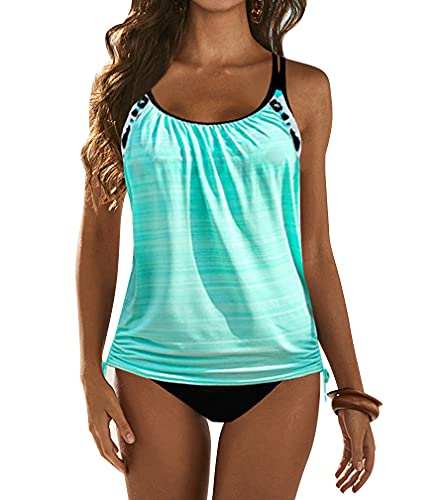 Maillot De Bain 2 Pièce Tankini Imprimé avec Short Maillots de Bain à Jupette Elégante Taille Haute Bikini Beachwear Grande Taille Cover