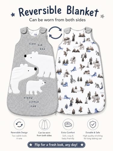 Image of TuddyBuddy Baby Cotton Wearable Quilted Sleeping Bag Blanket 1.5 Tog with 1 Way Zipper Closure | Ideal for Babies & Kids Hypoallergenic Fabrics | (Panda Reversible Blanket - Grey, 12-18 Months)
