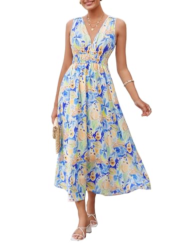 womens summer sleeveless v neck boho long dress floral print midi sundress