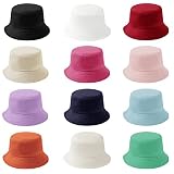 PODALOA 12 Pieces Cotton Bucket Hat Reversible Solid Color Summer Fishing Hats for Women Men Boys Gi