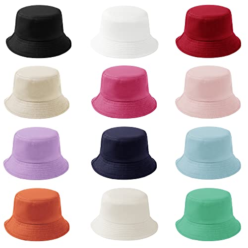 Podaloa 12 Pieces Cotton Bucket Hat Reversible Solid Color Summer Fishing Hats For Women Men Boys Girls Upf 50+ #TOP2