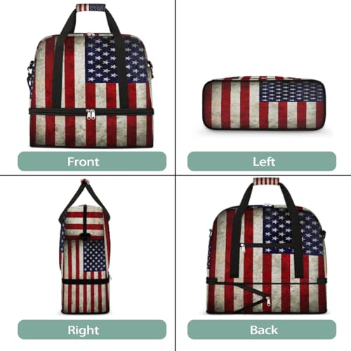 Large Capacity Folding Travel Bag Lightweight Carry On Weekender Overnight Shoulder Bag Expandable American Flag Beauty Duffel Bags Dry and Wet Separation for Women Men Gym Sports3