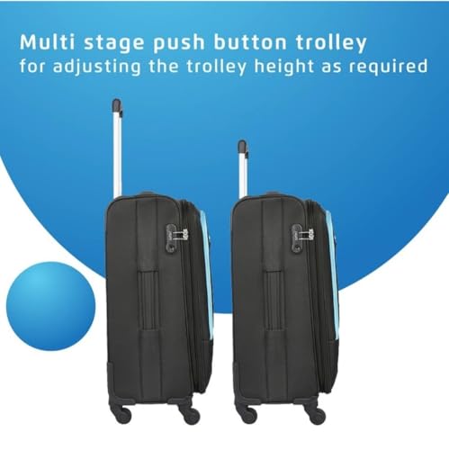 Image of Safari Star 4-Wheel Trolley Suitcase, Small /Cabin Size, Black with Blue Accents, Lightweight Travel Luggage
