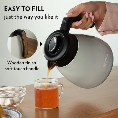 Image of Borosil Stainless Steel Teapot with Handle | Double Wall Vacuum Insulated Thermosteel Carafe | BPA Free Jug for Tea /Coffee & Juice | 18 Hours Hot & 24 Hours Cold | 1 Year Warranty (Grey, 1.5L)