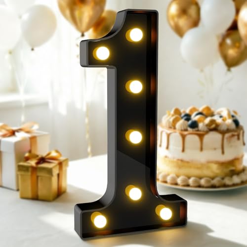 Image of Pooqla 1st Birthday Decorations for Boys, Large Black Light Up Numbers | Black Party Decorations, 12.6in Tall Big Marquee Numbers 1st 10th 21st Anniversary Birthday Gift for Boys Wedding Room Decor