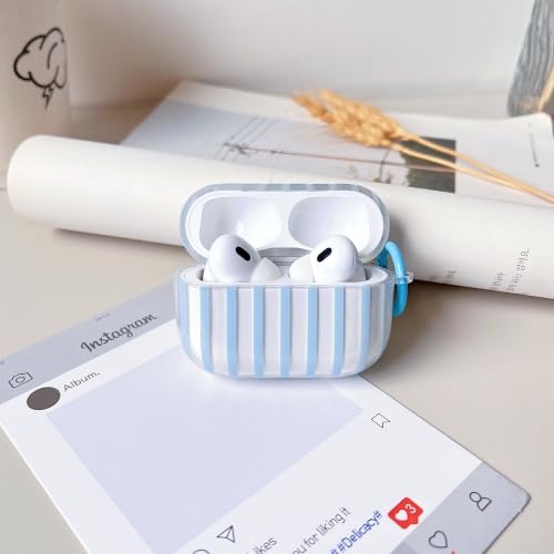 Image of MINSCOSE for AirPods Pro 2nd /1st Generation Case,Cute Striped Aesthetic Pattern Design with Trendy Keychain Ring,Soft TPU Protective Shockproof Cover with Cleaner Kit for Airpods Pro /Pro 2-Clear Blue