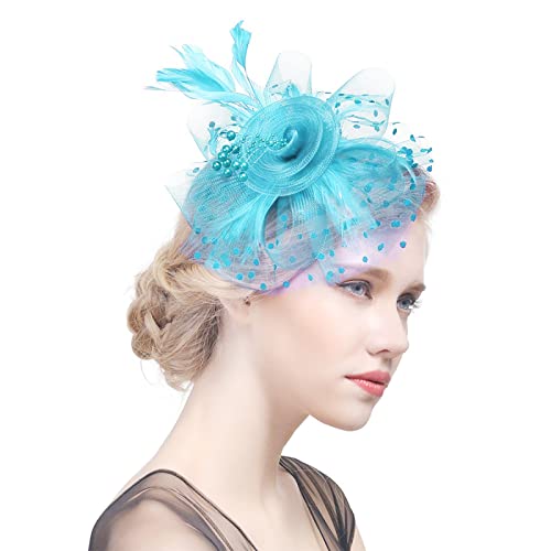 Image of DRESHOW Fascinators Hat Flower Mesh Ribbons Feathers on a Headband and a Clip Tea Party Headwear for Girls and Women