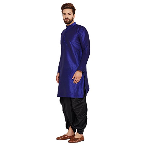 Image of SOJANYA (Since 1958 Men's Off-White and Gold Dupion Silk Dhoti Kurta Set